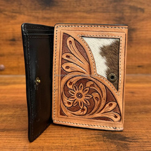 Cartera triple de cuero con logotipo personalizado, Cartera de cuero genuino, MOQ bajo, carteras de negocios con varias tarjetas de alta calidad al por mayor - Product Image 4