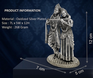 Idole Radha Krishna en argent oxydé plaqué argent 999 de Jaipur Metals |   100% Laiton |   7 x 5 x 12 cm |   268 g |   Pooja et Cadeau - Product Image 3