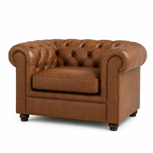 Canapé Chesterfield en cuir véritable marron de qualité supérieure avec garniture cloutée, élégant canapé d'appoint en cuir et mobilier de salon - Product Image 2