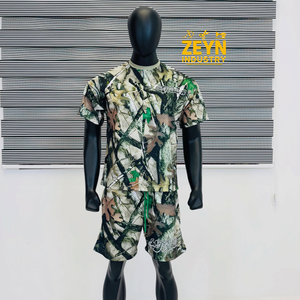 ZEYN Men's Solid Sublimation Breathable High Quality Customizable Suit Shorts <b>Set</b> Crew Neck Quick Dry <b>Knitted</b> 100% Cotton Summer - Product Image 3