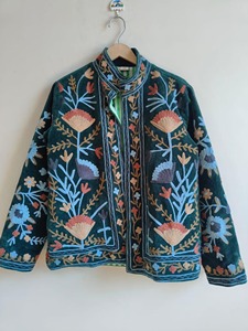 Veste en velours brodée de style chinois, col mandarin, manches longues, motif floral, vêtements d'extérieur d'automne pour adultes - Product Image 1