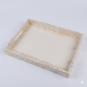 Handmade Rectangular Mother Of Pearl Mop <b>Serving</b> <b>Tray</b> Luxury Shell Inlay Platter For Home <b>Black</b> And White Hexagon Pattern Design - Product Image 3