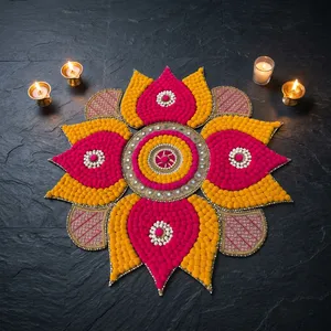 Support de bougie traditionnel fait main pour Diwali, en forme de fleur Rangoli, en tissu et métal, design Art Déco, pour décoration intérieure et extérieure, baptême - Product Image 4