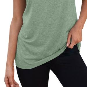 Ropa de verano informal para mujer, nuevo jersey de manga corta con cuello redondo de Color sólido, camiseta lavada, ropa para mujer - Product Image 3