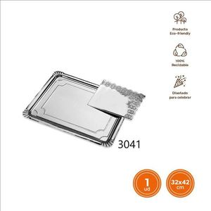 Plateau rectangulaire jetable en papier argenté, alternative écologique aux assiettes et bols en plastique pour le service et la restauration - Product Image 3