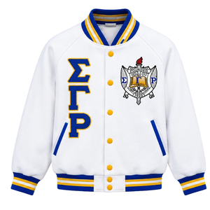 เสื้อแจ็คเก็ตบอมเบอร์ผู้หญิงแบบสั่งทำพิเศษของ Sigma Gamma Rho เสื้อผ้าสตรีนักศึกษาสมาคมกรีกสุดเก๋ เสื้อแจ็คเก็ตแฟชั่นลำลองแบบมีซิป ผู้ผลิตเสื้อแจ็คเก็ตแฟชั่น - Product Image 1