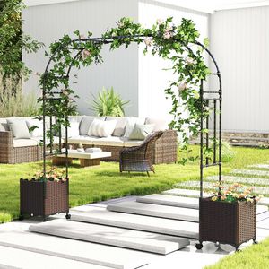 Arco da Giardino con Ruote Bloccabili e 2 Fioriere, 2 Metri, Elegante Recinzione e Cancello - Product Image 1