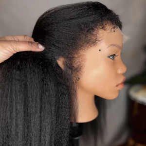 Perruque Lace Front Longue et Douce, Sans Colle, Yaki 26 Pouces, Lisse Crépu, Noir Naturel, Pré-épilée avec Baby <span class=keywords><strong>Hair</strong></span>, pour Femmes Noires, Usage Quotidien - Product Image 4