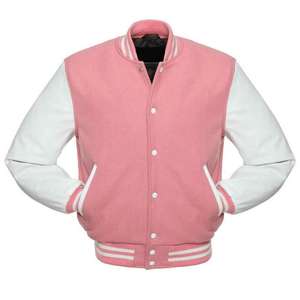 Chaqueta Varsity Unisex con Bloques de Color Rosa y Blanco, Cierre de Cremallera, Casual, Resistente al Viento, Transpirable, para Otoño - Product Image 4