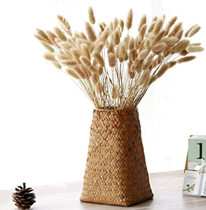 Tapered <b>square</b>-base woven rattan <b>vase</b> with a natural rustic texture finish, available at wholesale prices. - Product Image 1
