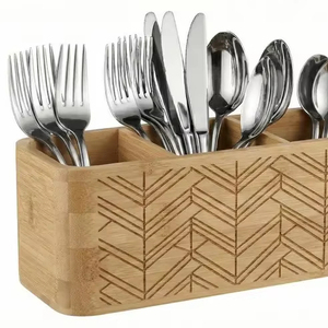 Caja de madera para cubiertos con compartimentos inteligentes, organizador de utensilios de cocina, bandejas para cubiertos, para el hogar y la cocina, de la India. - Product Image 1