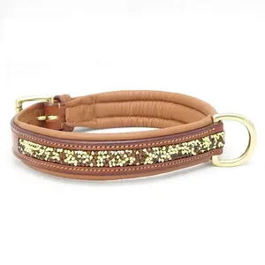 Dog collar rolled leather with chain lead.