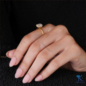 Elegant Oval Cut Mossanite Engagement <b>Ring</b> with In Solid Yellow Gold Hidden Halo and Sparkling Bridge Accents for Women's - Product Image 5