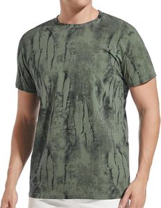 Men's <b>Tie</b>-Dye Short Sleeve O-Neck T-Shirt Regular Fit <b>Knitted</b> Casual Green Patterned Design - Product Image 1