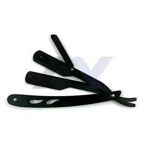 Rasoir de barbier pliant à bord droit en acier inoxydable de qualité supérieure, finition noire élégante, outil de rasage de précision professionnel - Product Image 2