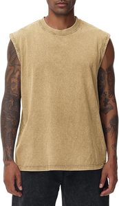 เสื้อกล้ามถักทรงเข้ารูปสำหรับผู้ชาย ลวดลายย้อมสีแบบ Distressed Acid Wash - เสื้อคอกลมแขนกุด - สไตล์วินเทจ เป็นมิตรต่อสิ่งแวดล้อม เหมาะสำหรับสตรีทแวร์และชุดออกกำลังกาย - Product Image 5