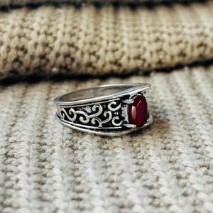 Boho <b>Garnet</b> Filigree Pattern Brass <b>Ring</b> Oxidized <b>Silver</b> Plated Vintage Wholesale <b>Ring</b> For Women - Product Image 5