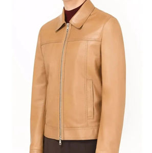 Chaqueta de Cuero Personalizada con Cuello Alto de Lona, Color Sólido, Transpirable, Estilo Urbano para Hombre, Invierno - Product Image 6