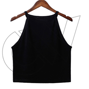 Top Corto de Punto Negro sin Mangas para Mujer, Cuello Redondo, Color Sólido, Corte Regular, Ropa de Verano, Bordado, Ecológico - Product Image 2