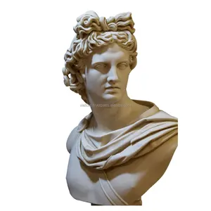 Busto de mármol reacondicionado de tamaño real para exteriores, escultura de cabeza de estatua de Apolo, venta al por mayor occidental, 50cm de altura