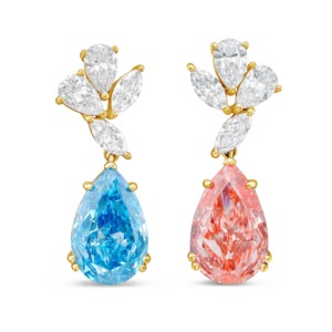 7 CT Simulated Blue Pink Diamond Drop Earrings 18K Gold Plated Sterling Silver <b>Emerald</b> Cut Mixed Shape Luxury Modern Geometric - Product Image 2