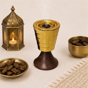 Gold Metal Bakhoor Burner with Wooden Base Arabic Mabkhara Oud Charcoal Incense Holder for Ramadan Home <b>Decor</b> Wholesale Price - Product Image 2