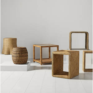 Mesa auxiliar de ratán tejida con acento rústico artesanal para muebles de sala de estar - Product Image 3