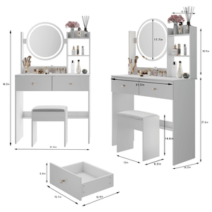 Tavolo da Trucco con Specchio LED da 17 Pollici, Sgabello Imbottito, Grande Specchio con Interruttore Touch, 3 Colori e Regolazione della Luminosità - Product Image 2