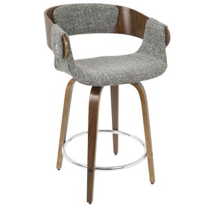Ensemble de 2 tabourets de bar Elisa, style moderne du milieu du siècle, en noyer et tissu gris, pour assise de bar - Product Image 3