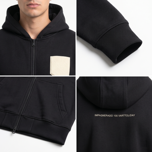 Men's Premium Cotton Fleece Full <b>Zip</b> Hoodie Minimalist Cropped Boxy Streetwear <b>Jacket</b> OEM Custom Apparel DTG Customizable Colors - Product Image 4