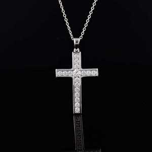 Colgante de Cruz de Moissanita Redonda con Corte Brillante, Plata de Ley 925, Engaste de Canal Religioso, Joyería Fina, Amuleto, Regalo - Product Image 5