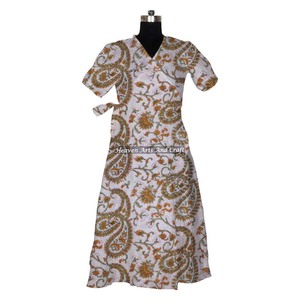 100% coton fait à la main Bikini couvrir Caftan vêtements de nuit pour les femmes bloc imprimé été peignoir court caftan meilleur cadeau pour elle - Product Image 5