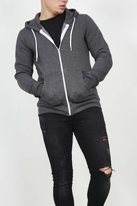 Sudadera con capucha gris para hombre, corte regular, forro polar de algodón, informal, con cremallera, bolsillo frontal, para otoño - Product Image 3