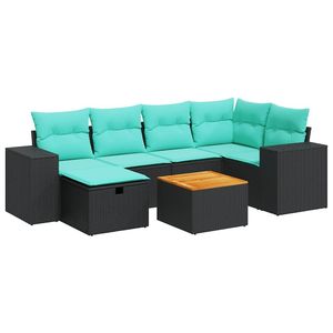 Set Divano da Esterno a 7 Pezzi in Polyrattan Nero con Cuscini - Elegante Arredamento da Giardino - Product Image 2