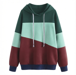 Sweat-shirt à capuche pour femme en molleton épais mélange coton, color block, manches longues, épaules tombantes, décontracté, hiver, 360g - Product Image 2