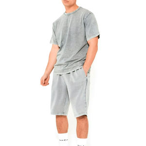Ensemble 2 pièces homme en coton délavé à l'acide, t-shirt et short décontractés, effet usé et délavé au soleil, idéal pour l'extérieur, prix abordable - Product Image 2