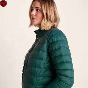 Veste d'hiver matelassée légère et pliable pour femme, en duvet vert, col montant, fermeture éclair, idéale pour l'extérieur - Product Image 2