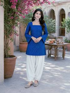 Conjunto de Salwar Kameez Bordado de Diseñador para Mujer, Atuendo Étnico Coordinado, Ropa Casual Tradicional India, Algodón Sin Arrugas, para Fiesta - Product Image 2
