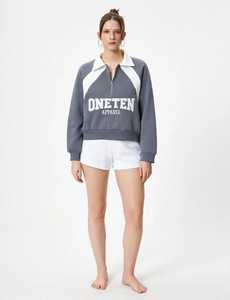 ONETEN APPAREL Winter Unisex Oversized Quarter Zip <b>Fleece</b> <b>Zipper</b> Sweatshirt Front Print Stand Collar Color Block Embroidered - Product Image 5