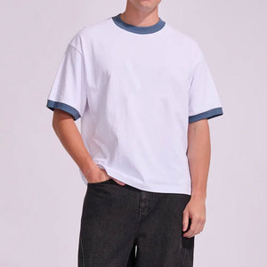 T-shirt Hip Hop Col V Uni Personnalisable Couleur Unie Sans Couture 170/210 Gsm Tissu Lourd Respirant Extensible Teint Uni - Product Image 3