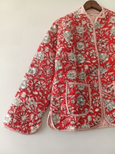 Handmade <b>Quilted</b> Cotton <b>Jacket</b>: Floral Reversible Indian Coat - Product Image 2