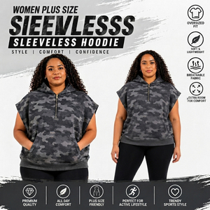 Sweat à capuche polaire oversize pour femme, grande taille, imprimé camouflage, avec fermeture éclair 3/4, pour l'hiver - Product Image 2