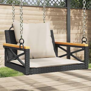Panca a dondolo in polyrattan nero da 63x62x40 cm con cuscini per patio - Product Image 1