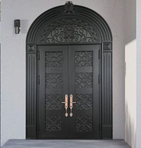 Royal Luxury Traditional Wrought Iron Entry Door Arched Design <b>Swing</b> Style Exterior Metal Double Doors Anti Theft Water - Product Image 3