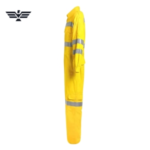 Unisex High Visibility Yellow Work <b>Overalls</b> Reflective Stripes Cotton Material Safety Coverall Anti-Bacterial Silk Screen - Product Image 5