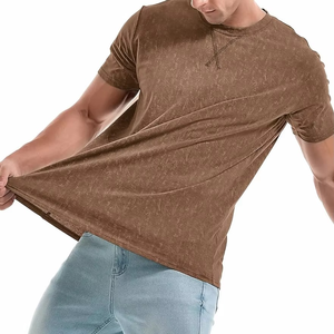 T-shirt Homme Marron Délavé Style Vintage Coton Texture Vieillie Coupe Slim Décontractée Teinte Terre Streetwear Personnalisable Logo - Product Image 2