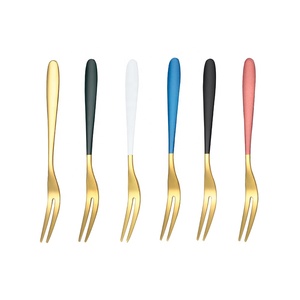 Fruit <b>Fork</b> Set Stainless Steel Fruit Picker New Embossed Design <b>Fork</b> Brass Multi Color Ceramic Design Handle Gold Plated <b>Fork</b> - Product Image 1