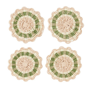 Handwoven Rattan Coaster Set Floral Shape Natural Green Drink Coaster Eco Friendly <b>Cup</b> <b>Mat</b> Handmade Table Accessory Set of 4 - Product Image 2