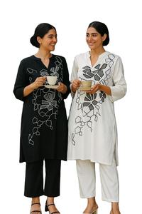 Kurti en coton pour femmes indiennes avec pantalon pour l'été Pantalon de costume décontracté élégant Bureau Vacances vente en gros Cordon Ensemble Indien Ethnique - Product Image 2