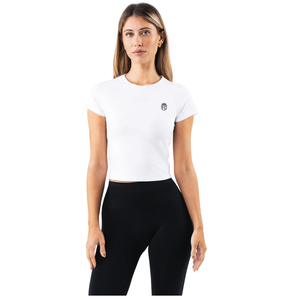 Camiseta Deportiva Corta para Mujer, Blanca, Suave y Elástica, de Manga Corta, para Gimnasio, Yoga, Entrenamiento - Product Image 1